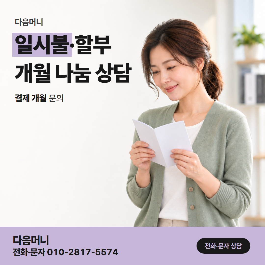 다음머니 카드할부대출 매달 지출을 보며 일시불과 할부를 정하는 고객